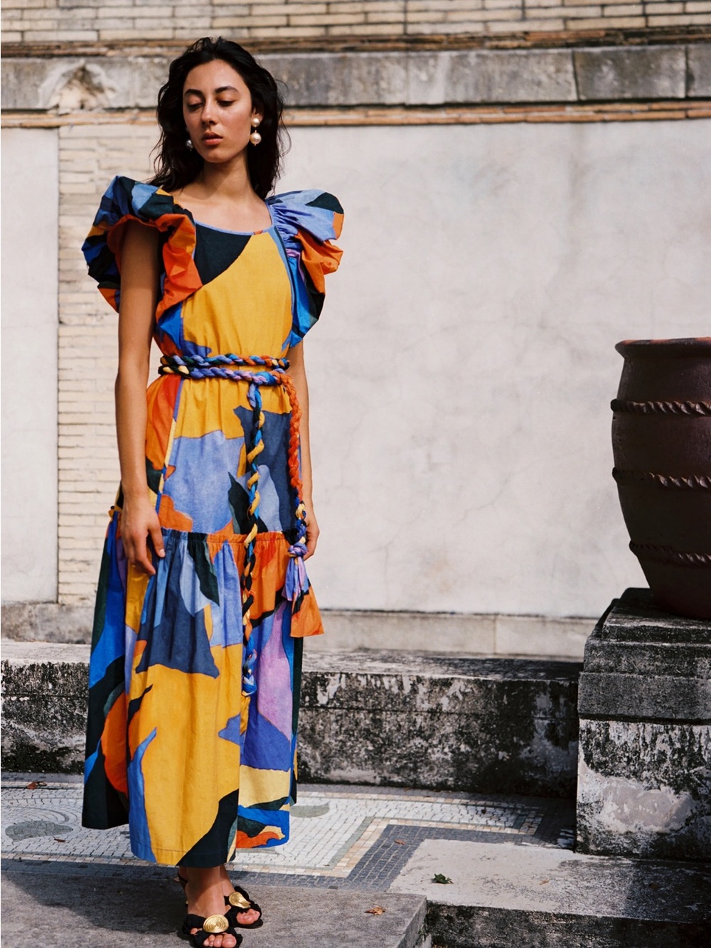 Mara Hoffman Bold Colorblock Flutter-Sleeve Maxi Dress in Yellow, Blue & Orange - Picture 5 of 15
